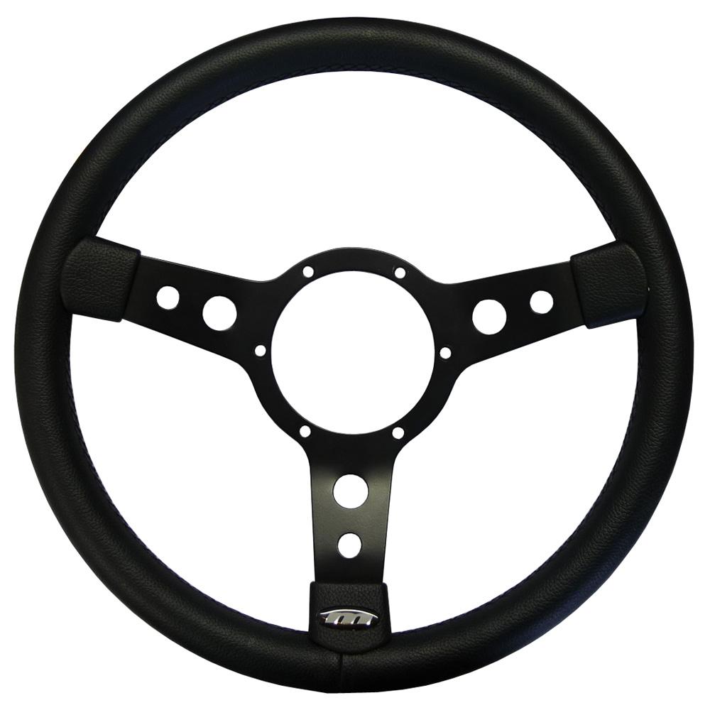 15 Inch Traditional Steering Wheel Black Spokes Leather Rim